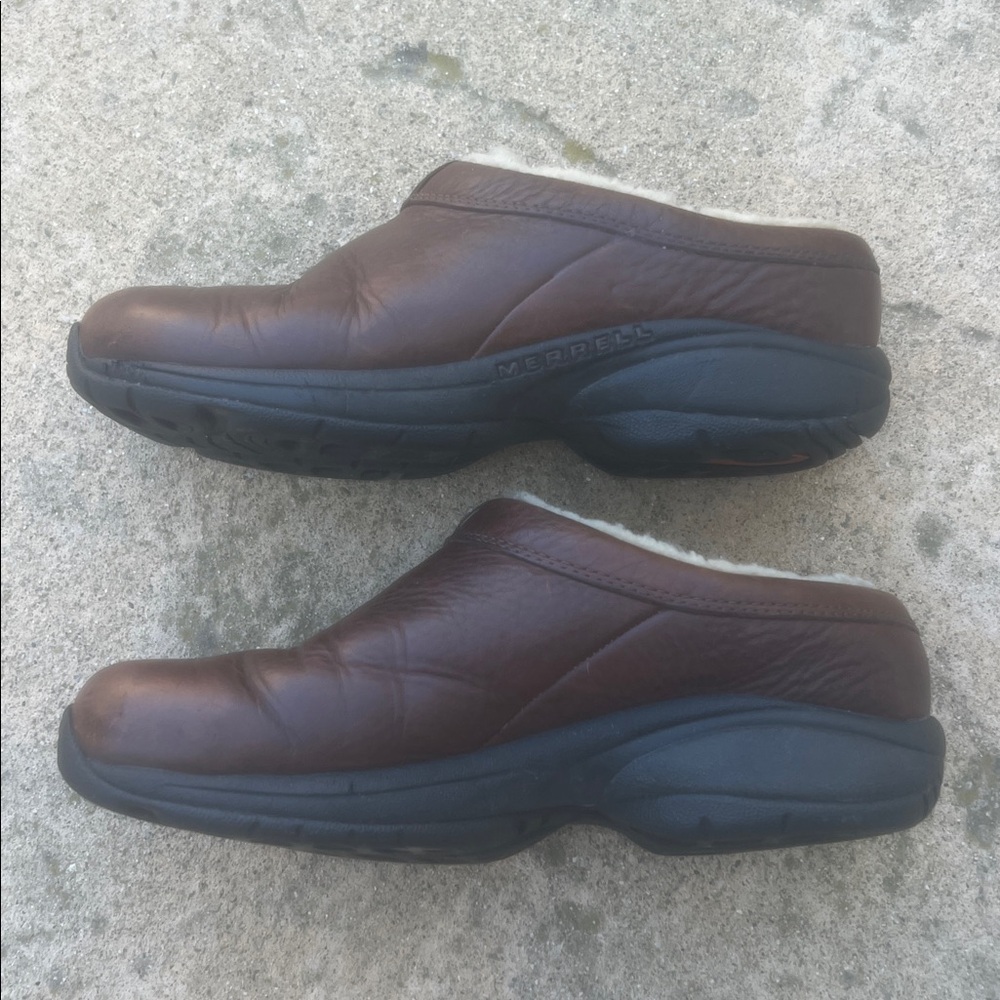 Merrell Primo Chill Brown Leather Wool Lined Mules Women's Size 8.5 - Picture 3 of 9